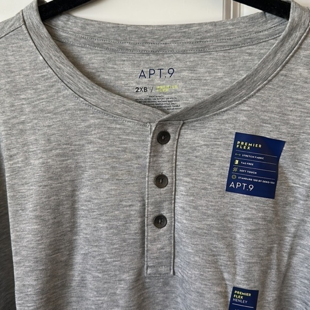 NWT Apt. 9 Core Classic-Fit Henley Men’s Gray shirt - Picture 2 of 6